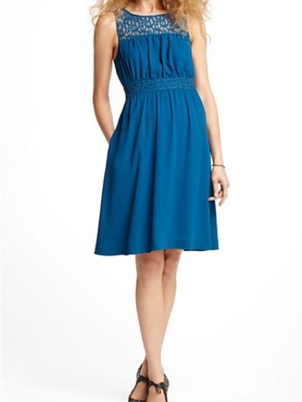 Anthropologie-HD in Paris Fit & Flare Dress Teal Blue 6 Spring wedding guest